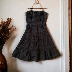 Adrianna Papell Womens 10 Black Satin Tiered Cocktail Dress Strapless ALine